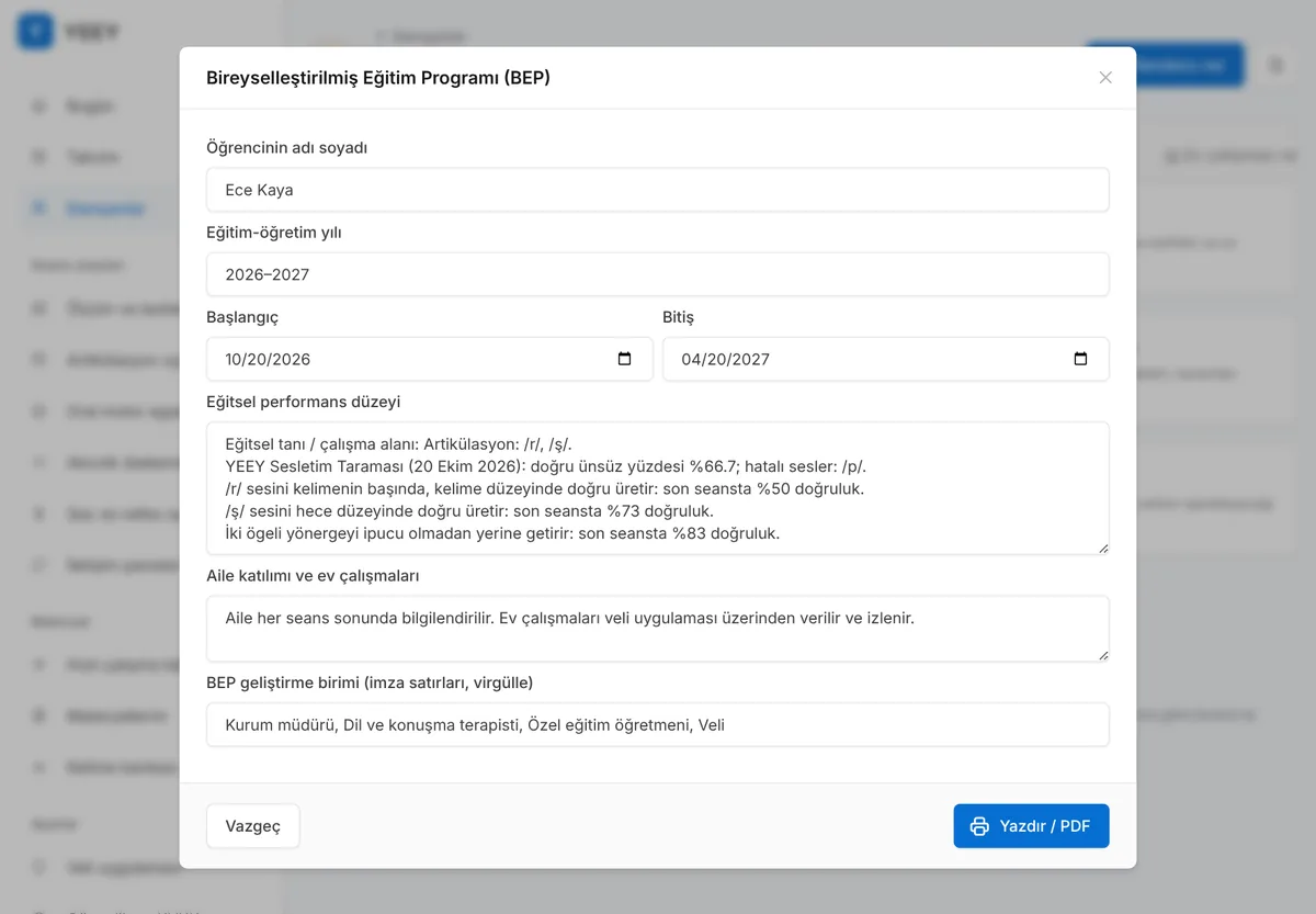 BEP formu ekranı