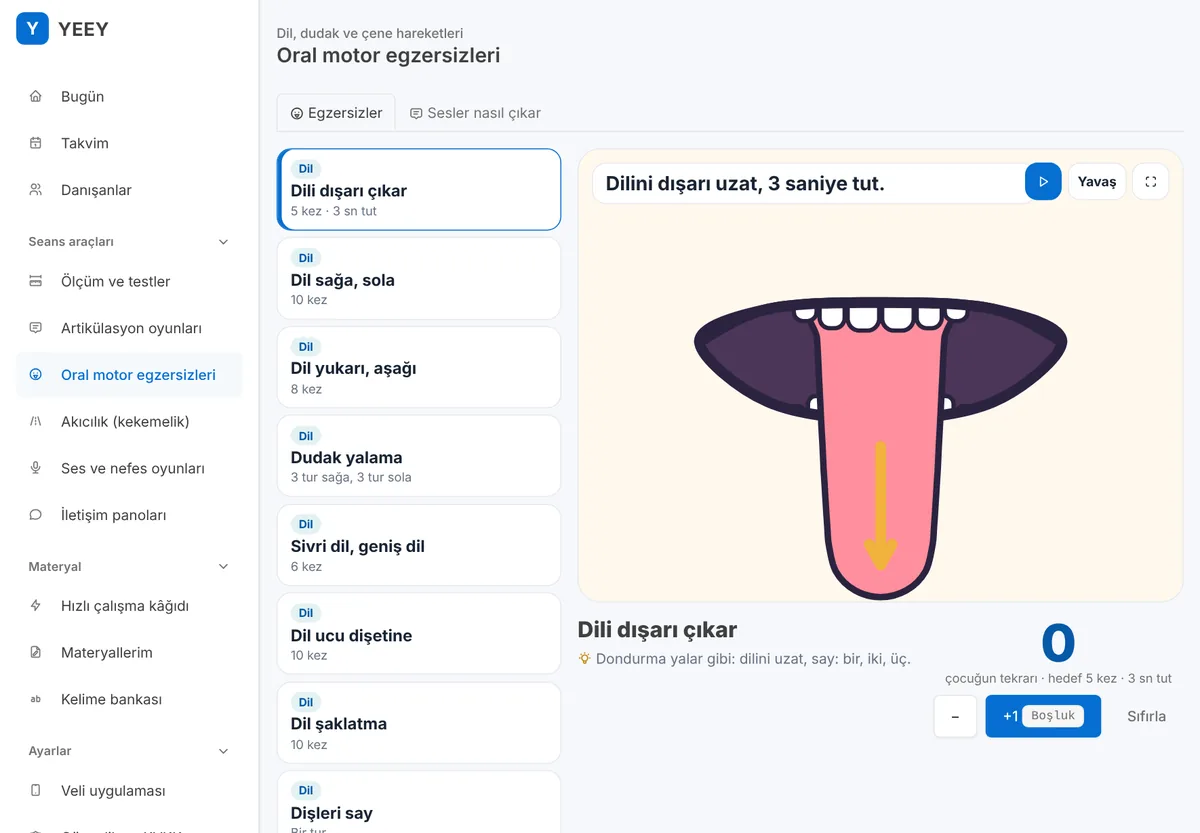 Oral motor egzersiz ekranı